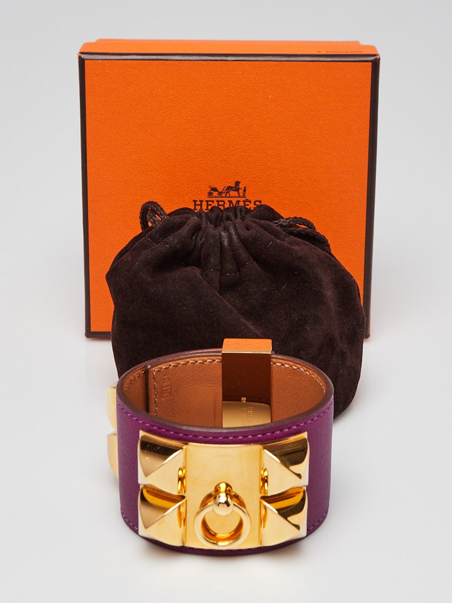 Hermes Anemone Swift Leather Gold Plated Collier de Chien Bracelet