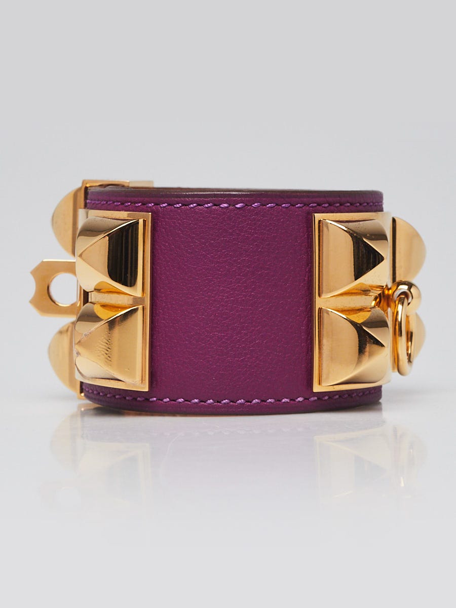 Hermes Anemone Swift Leather Gold Plated Collier de Chien Bracelet