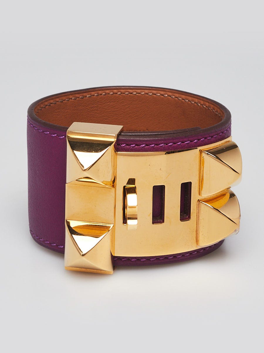 Hermes Anemone Swift Leather Gold Plated Collier de Chien Bracelet