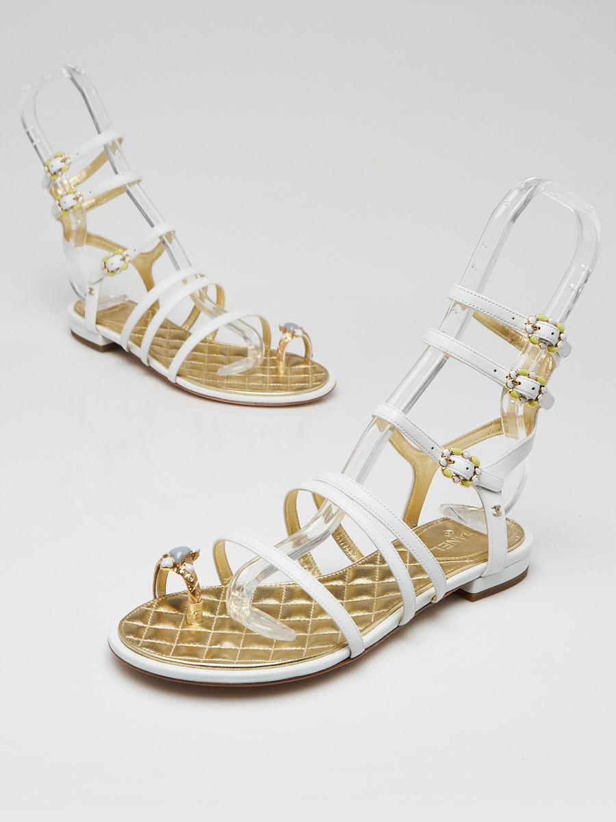 Chanel White Lambskin Leather Gladiator Strappy Sandals Size 5.5/36
