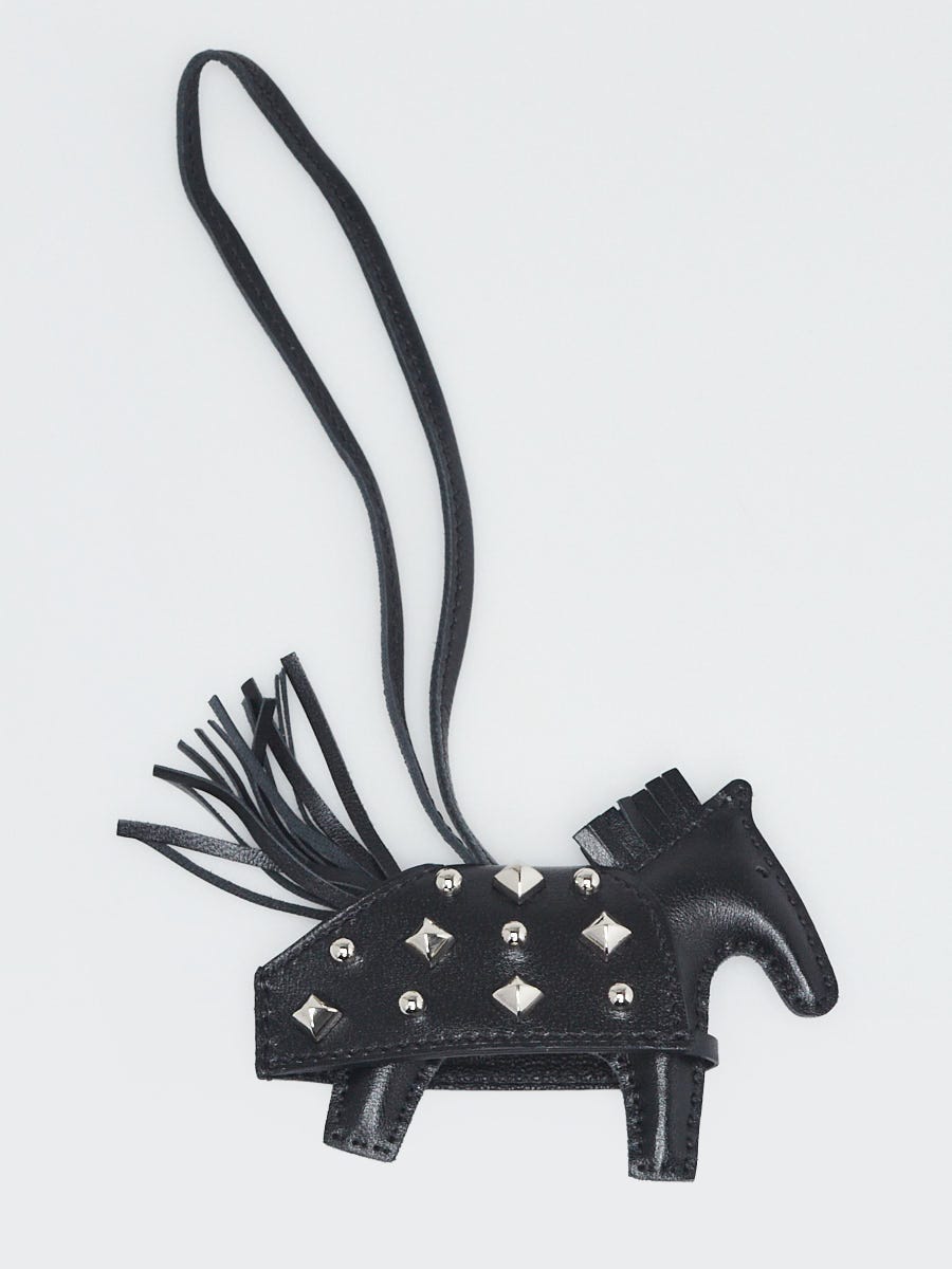 Hermes Noir Lambskin Leather Rodeo Robeo Rock PM Bag Charm
