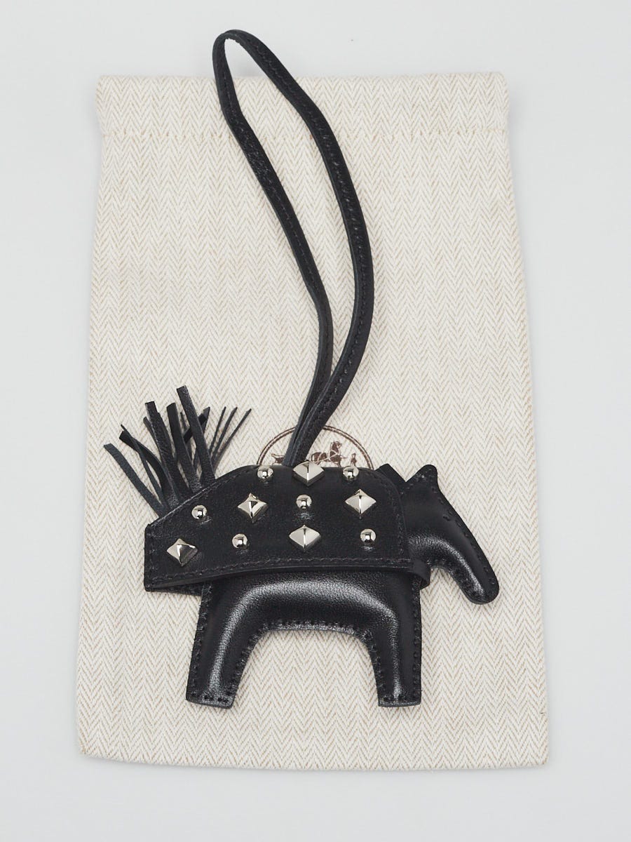Hermes Noir Lambskin Leather Rodeo Robeo Rock PM Bag Charm