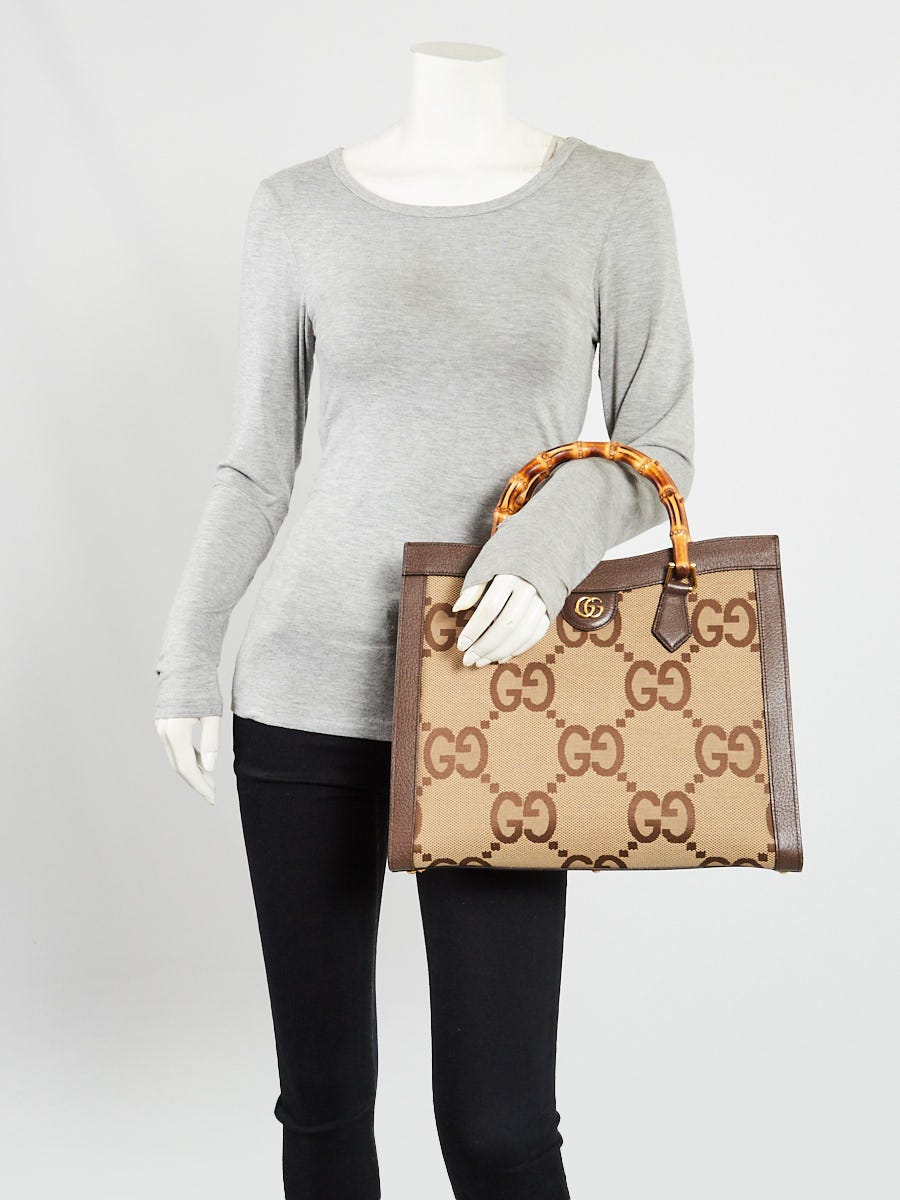 Gucci Beige/Ebony GG Jumbo Canvas/Leather Medium Diana Tote Bag