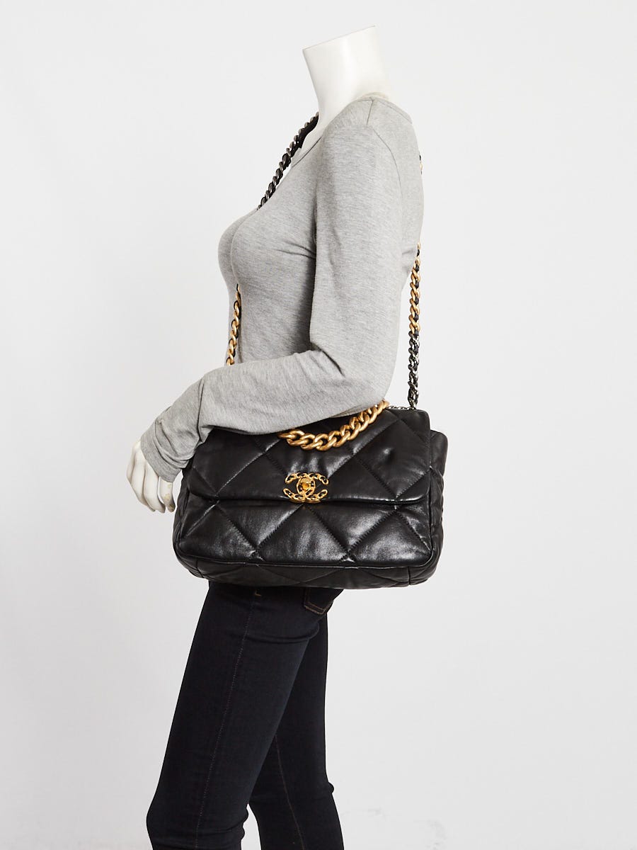 Chanel Black Quilted Goatskin Leather Chanel 19 Large Flap Bag
