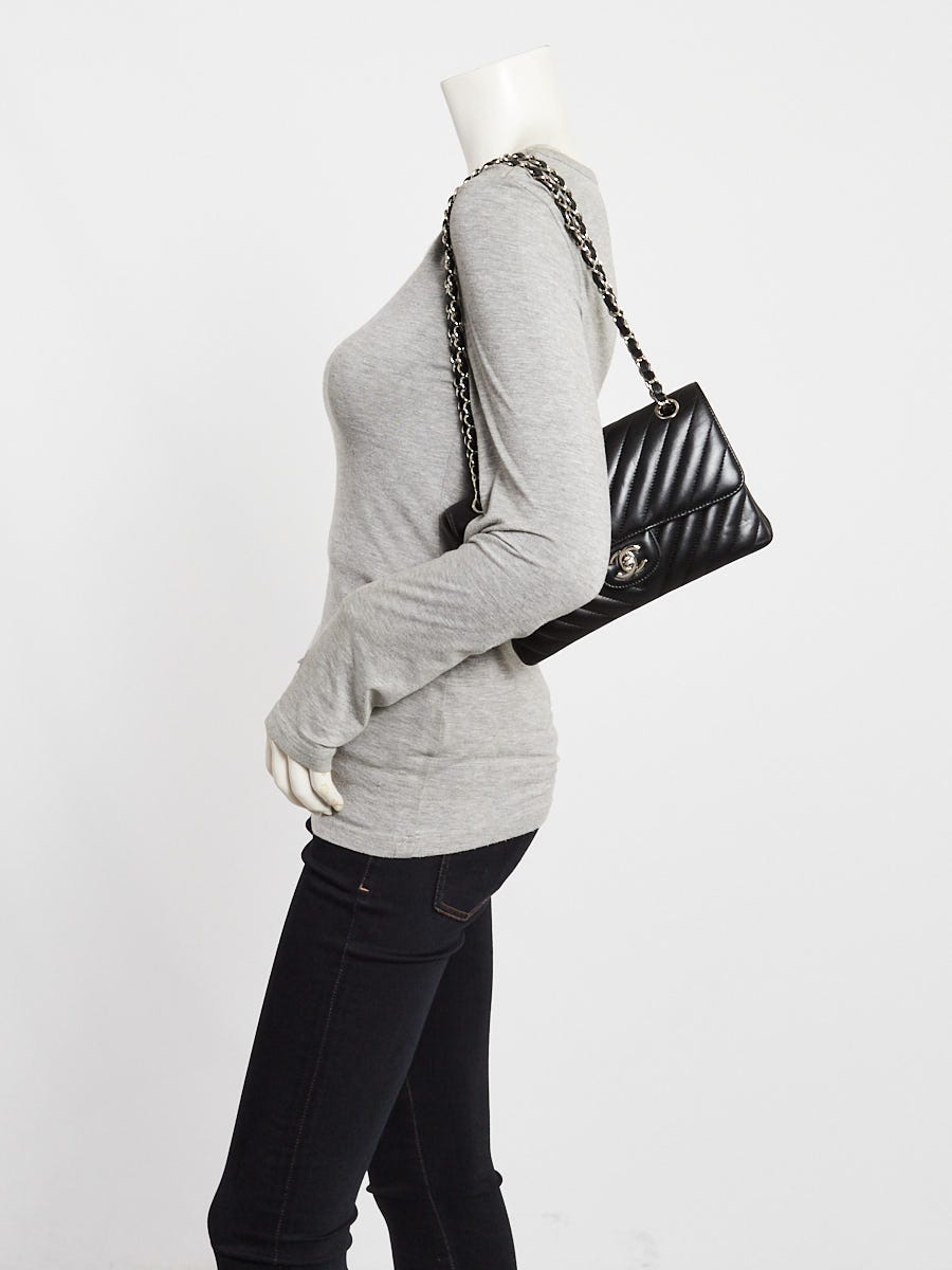 Chanel Black Chevron Quilted Lambskin Leather Small Classic Double Flap Bag