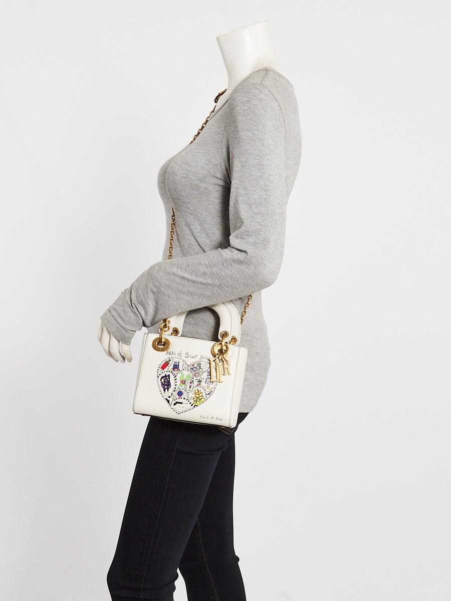 Christian Dior Off White Leather Niki De Saint Phalle Print Mini Lady Dior Bag 