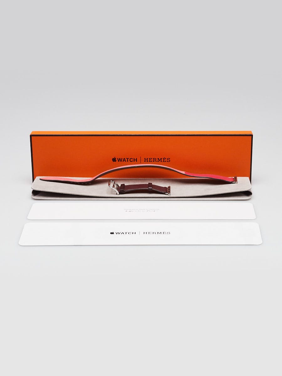 Hermes 40mm Rose Azalee/Capucine/Ambre Swift Leather Double Tour Apple Watch Strap