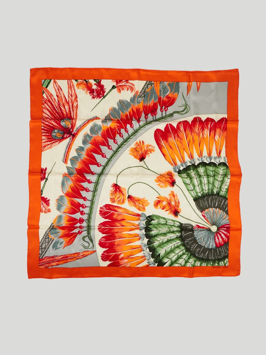Hermes 70cm Orange/Vert De Gris Silk Brazil Print Square Scarf