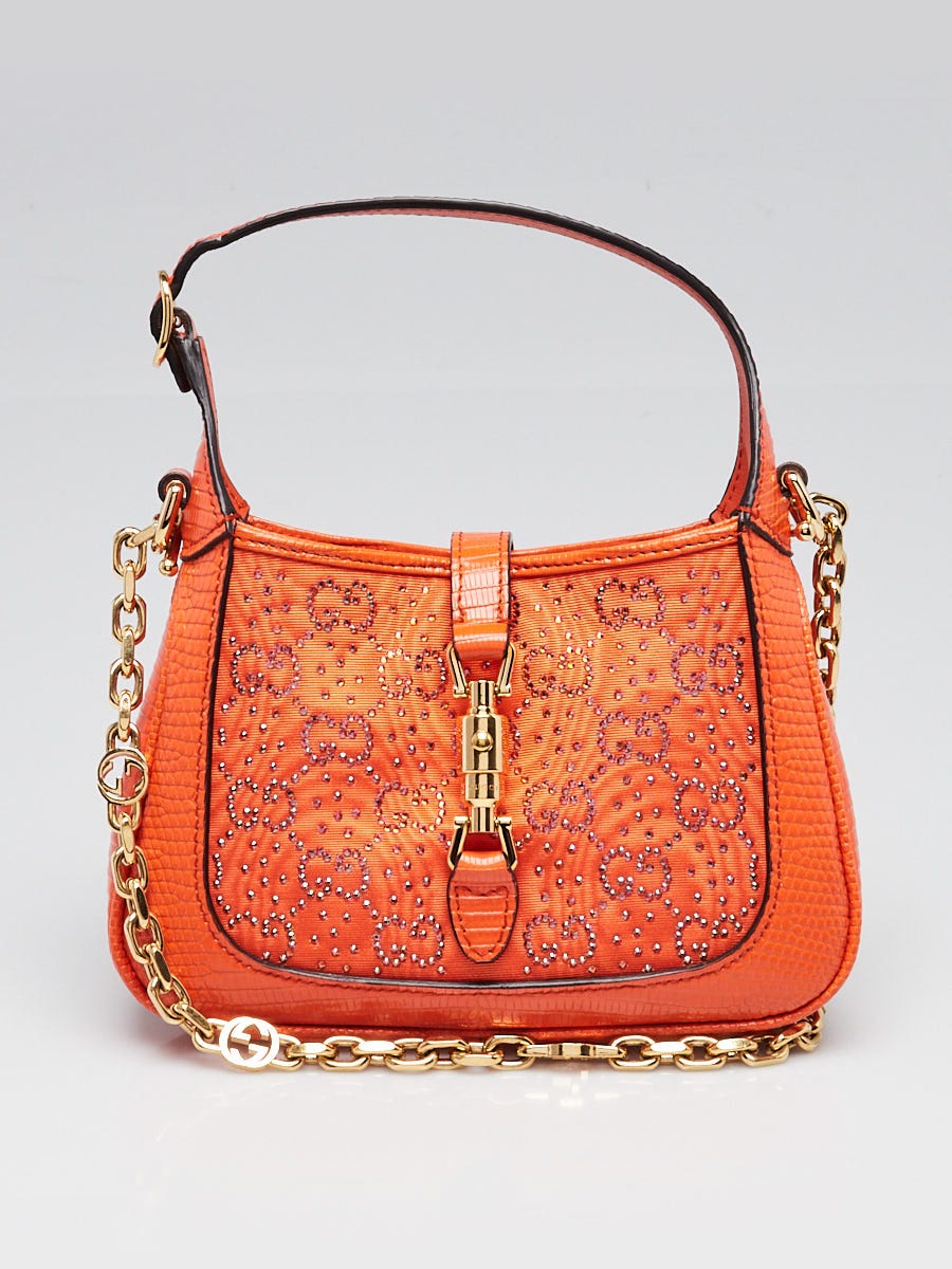 Gucci Orange Lizard Leather/Satin Crystal GG Jackie 1961 Mini Bag