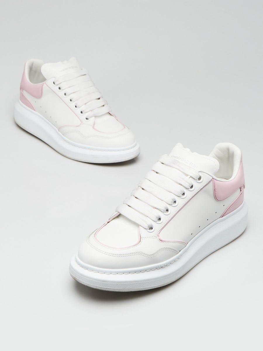 Alexander McQueen White/Pink Leather Oversized Sneakers Size 10.5/41