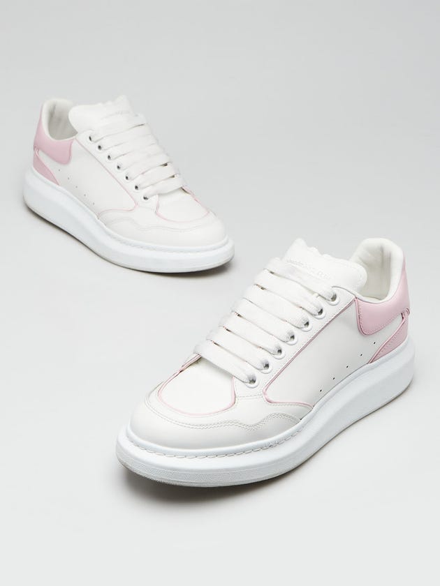 Alexander McQueen White/Pink Leather Oversized Sneakers Size 10.5/41