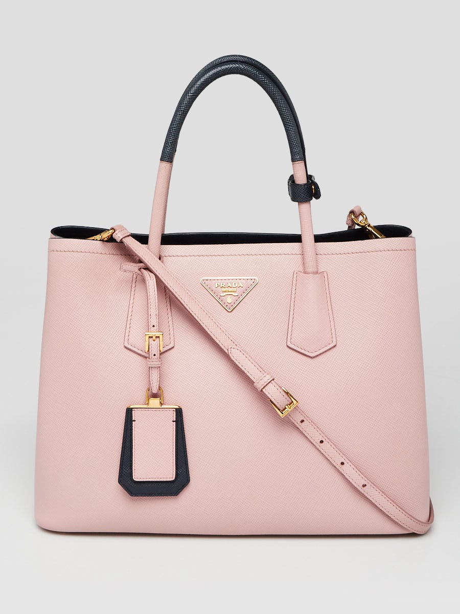 Prada Pink/Grey Saffiano Cuir Leather Double Handle Tote Bag