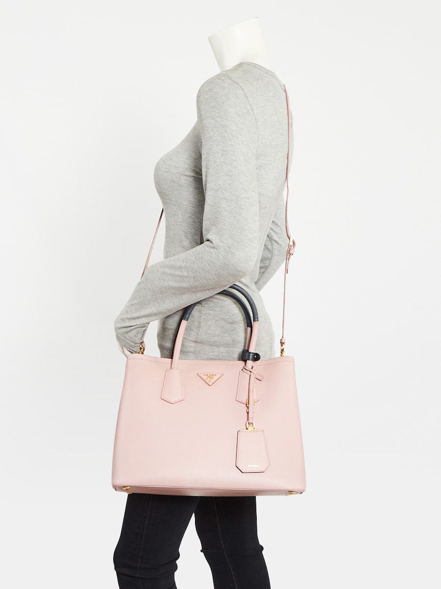Prada Pink/Grey Saffiano Cuir Leather Double Handle Tote Bag