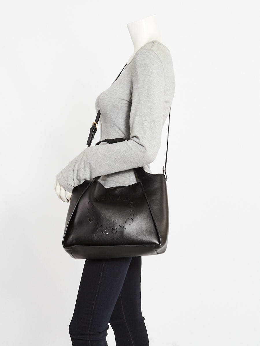 Stella McCartney Black Faux Leather Perforated Logo Top Handle Crossbody Bag