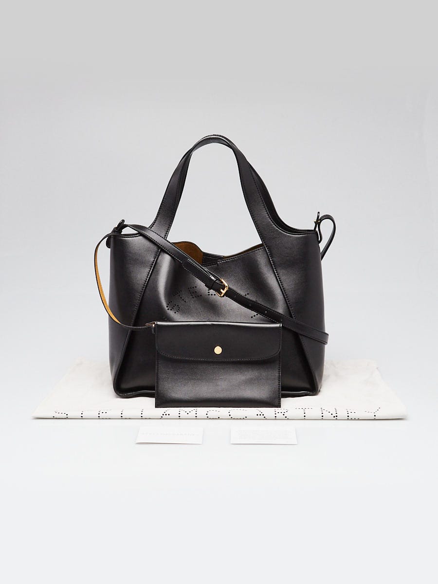 Stella McCartney Black Faux Leather Perforated Logo Top Handle