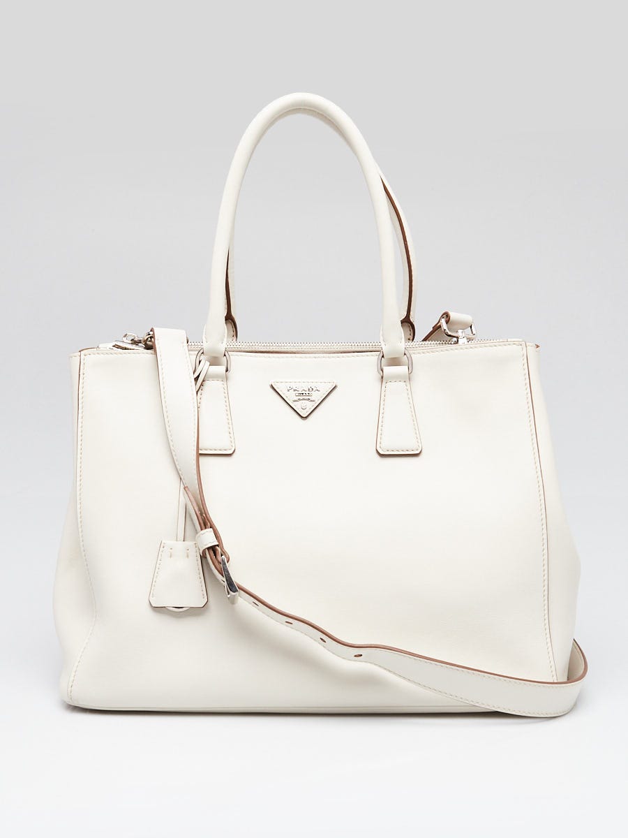 Prada Talco/Mimosa City Calf Leather Medium Double Zip Tote Bag