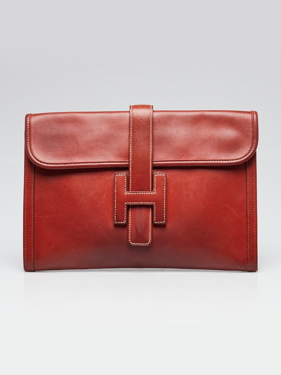 Hermes Brown Courchevel Leather Jige PM Clutch Bag | Yoogi's Closet