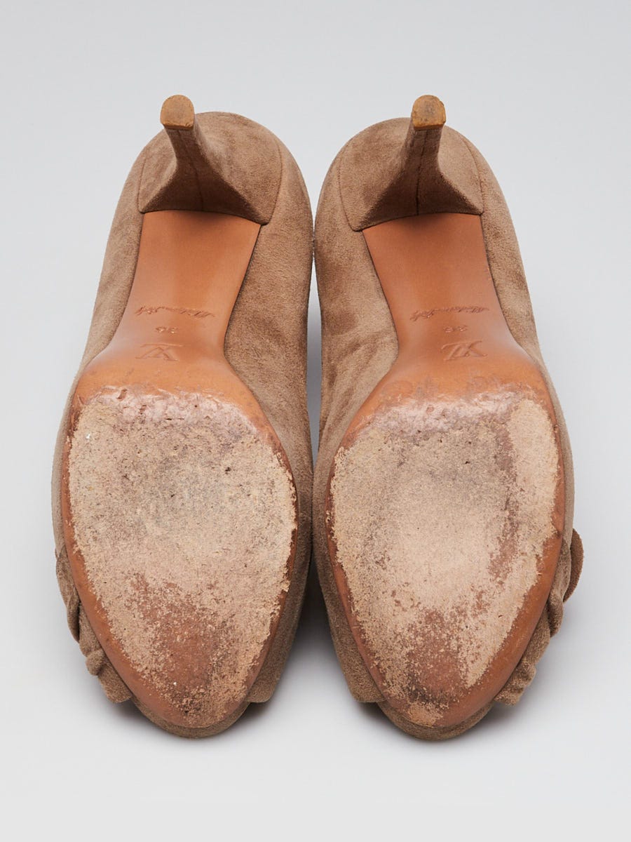 Louis Vuitton Taupe Suede Catania Open Toe Pumps Size 5.5/36