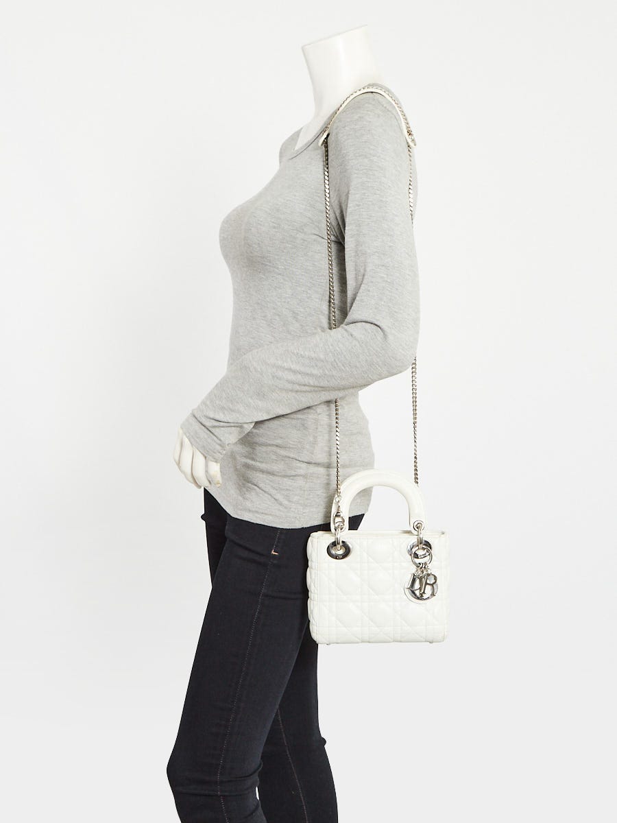 Christian Dior White Cannage Quilted Lambskin Leather Mini Lady Dior Bag
