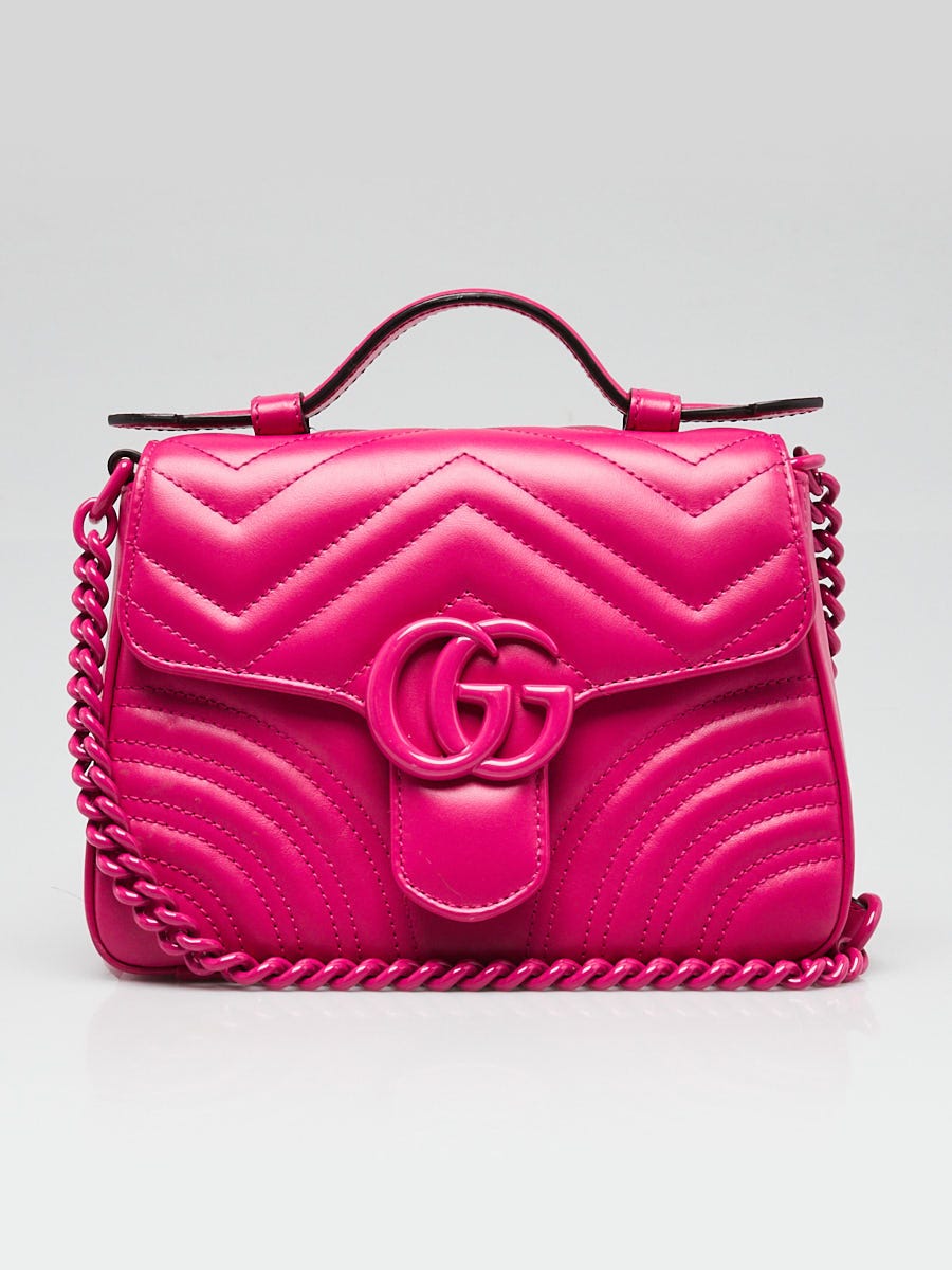 GUCCI ピンク　バッグ Gucci Bright Pink Quilted Leather Marmont Mini Top Handle
