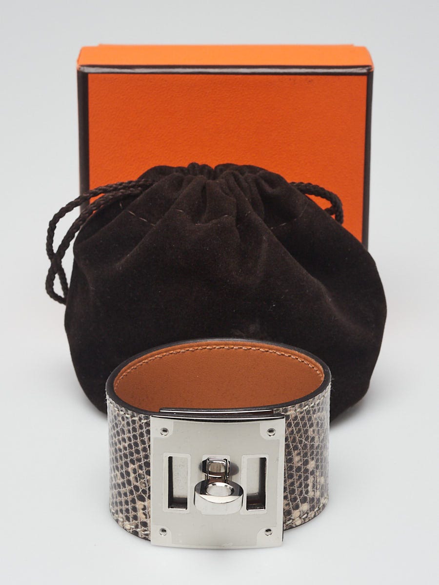 Hermes Natura Lizard Palladium Plated Collier de Chien Bracelet T2