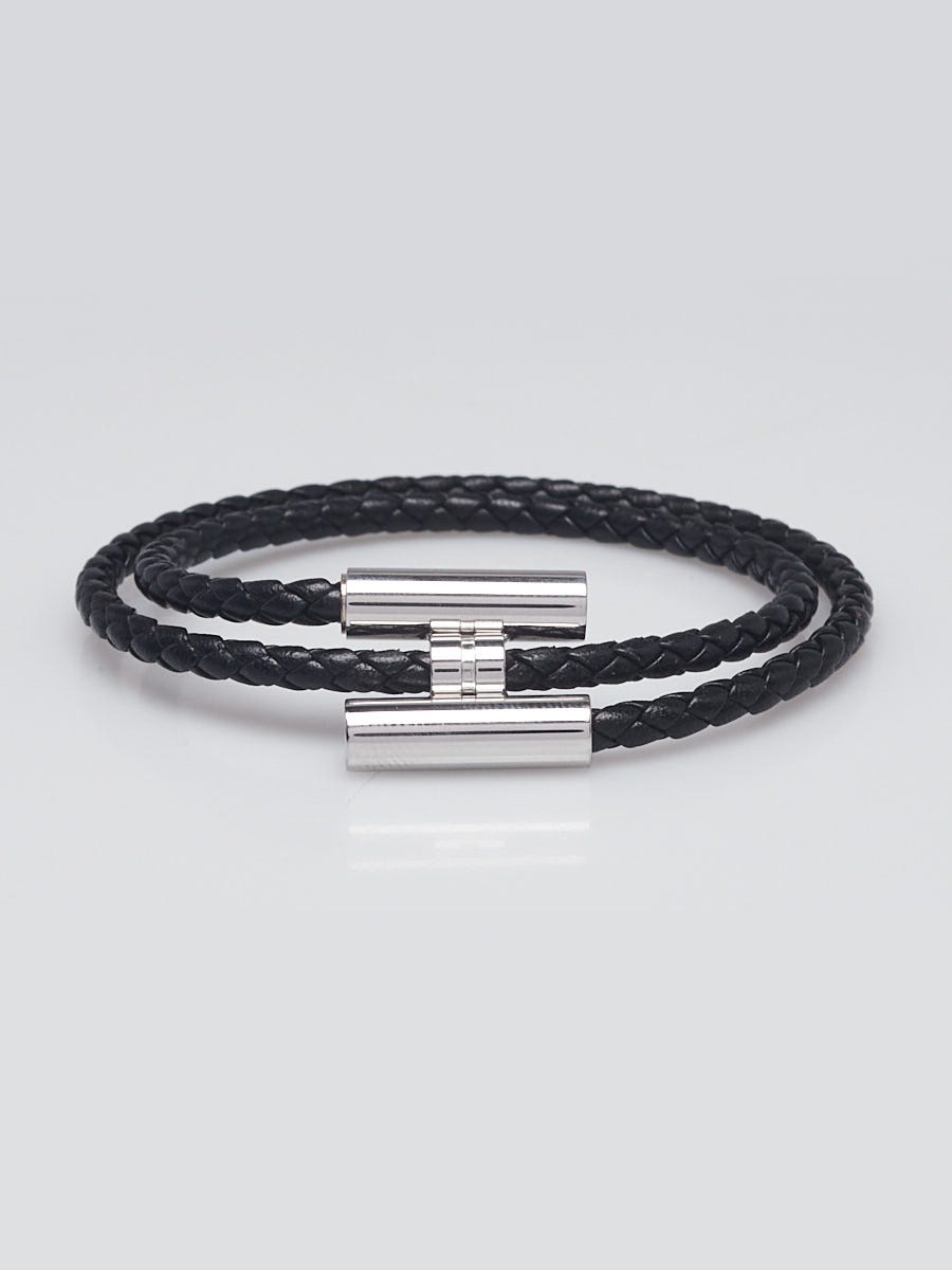 Hermes Black Leather Tournis Tresse Bracelet | Yoogi's Closet