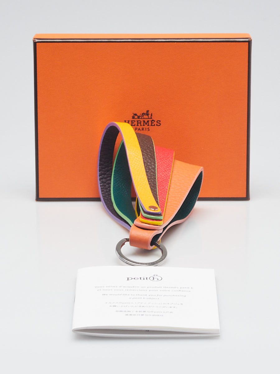 Hermes Multicolor Leather Petit H Rainbow Key Ring