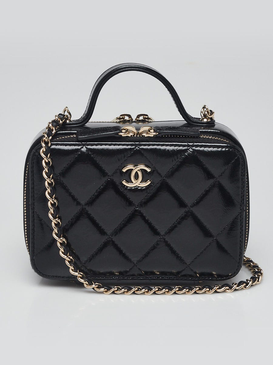 Chanel Black Quilted Shiny Lambskin Leather Mini Double Zip Vanity