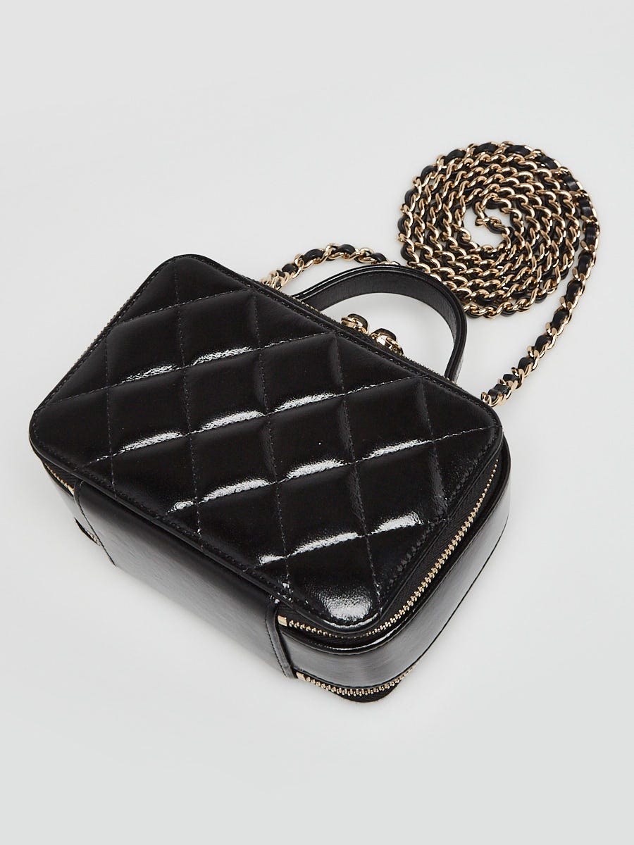 Chanel Black Quilted Shiny Lambskin Leather Mini Double Zip Vanity