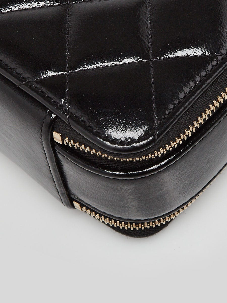 Chanel Black Quilted Shiny Lambskin Leather Mini Double Zip Vanity