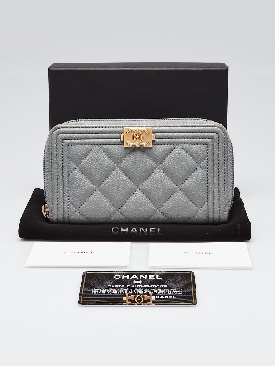 Chanel Grey Quilted Caviar Leather Boy Zippy Compact Wallet