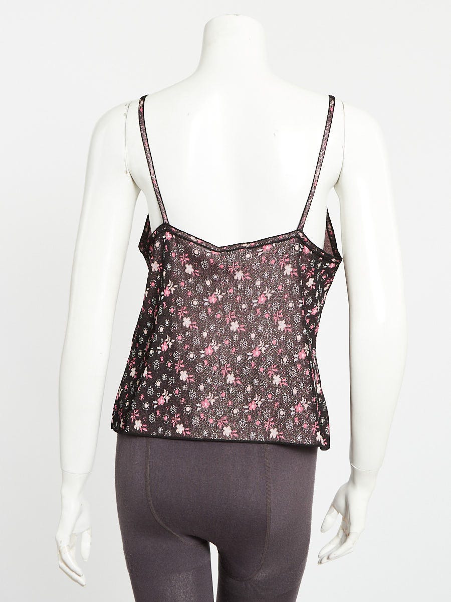 Chanel Black/Pink Stretch Knit Fabric Floral Tank Top Size 8/42