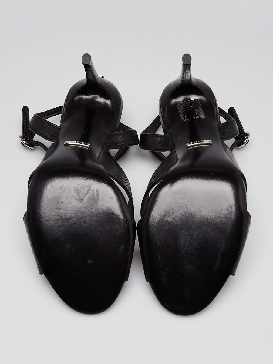 Gucci Black Leather Webby Crossover Heels Size 8.5/39