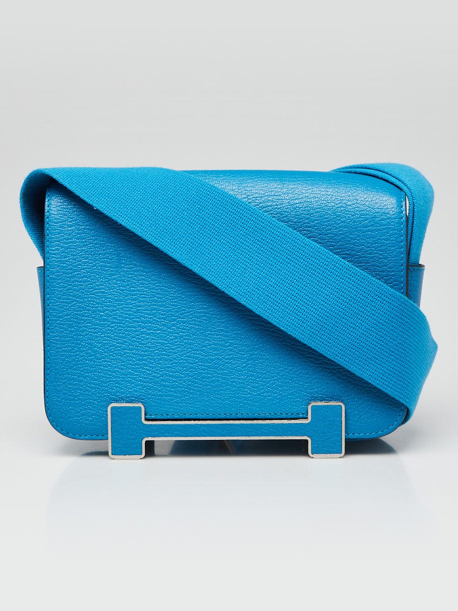 Hermes Blue Zanzibar Chevre Leather Palladium Plated Geta