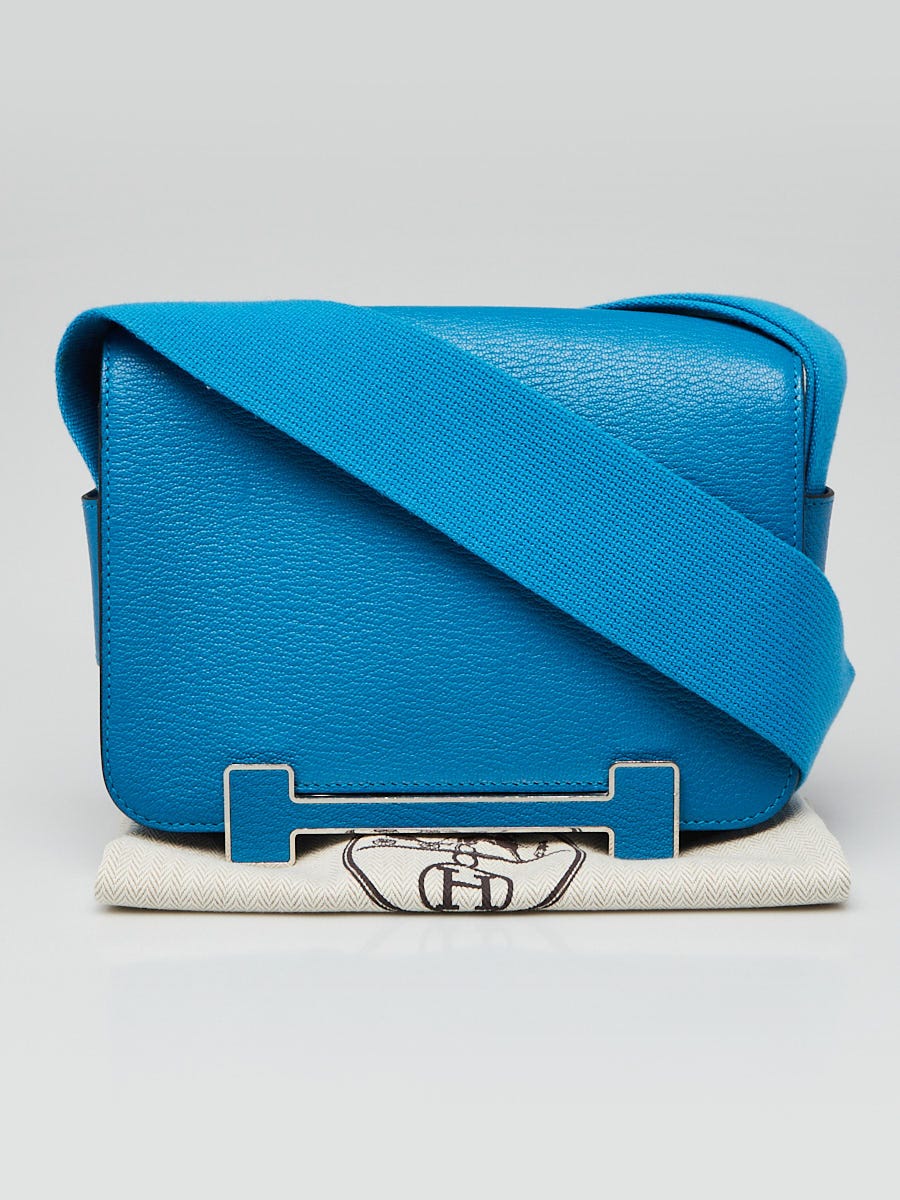 HERMES バーガンディ 孔雀 Hermes Blue Zanzibar Chevre Leather Palladium Plated Geta