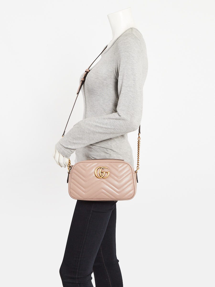 Gucci Beige Quilted Leather Marmont Metalasse Small Camera Bag