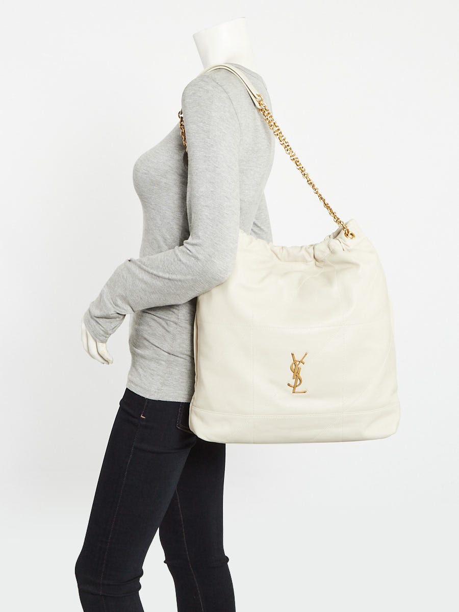 Yves Saint Laurent Vintage White Quilted Lambskin Leather Large Pochon Bag