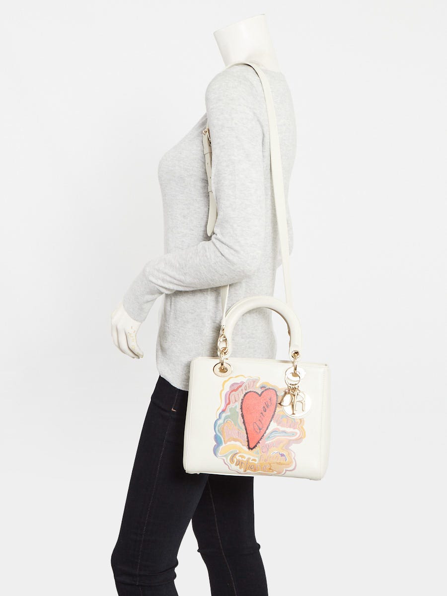 Christian Dior White Embroidered Leather Niki De Saint Phalle Medium Lady Dior Bag 