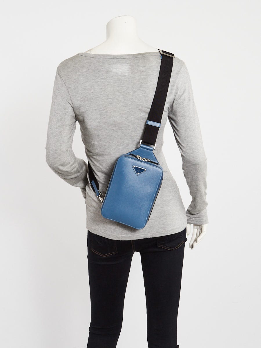 Prada Light Blue Saffiano Leather Sling Backpack Bag - 2VZ106