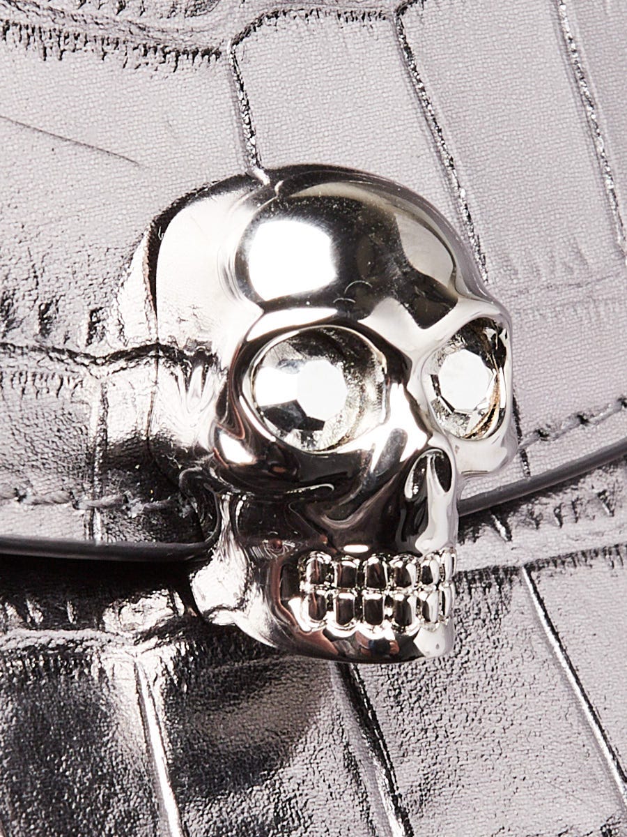 Alexander McQueen Dark Silver Crocodile Embossed Leather Skull Top Alexander McQueen Dark Silver Crocodile Embossed Leather Skull Top