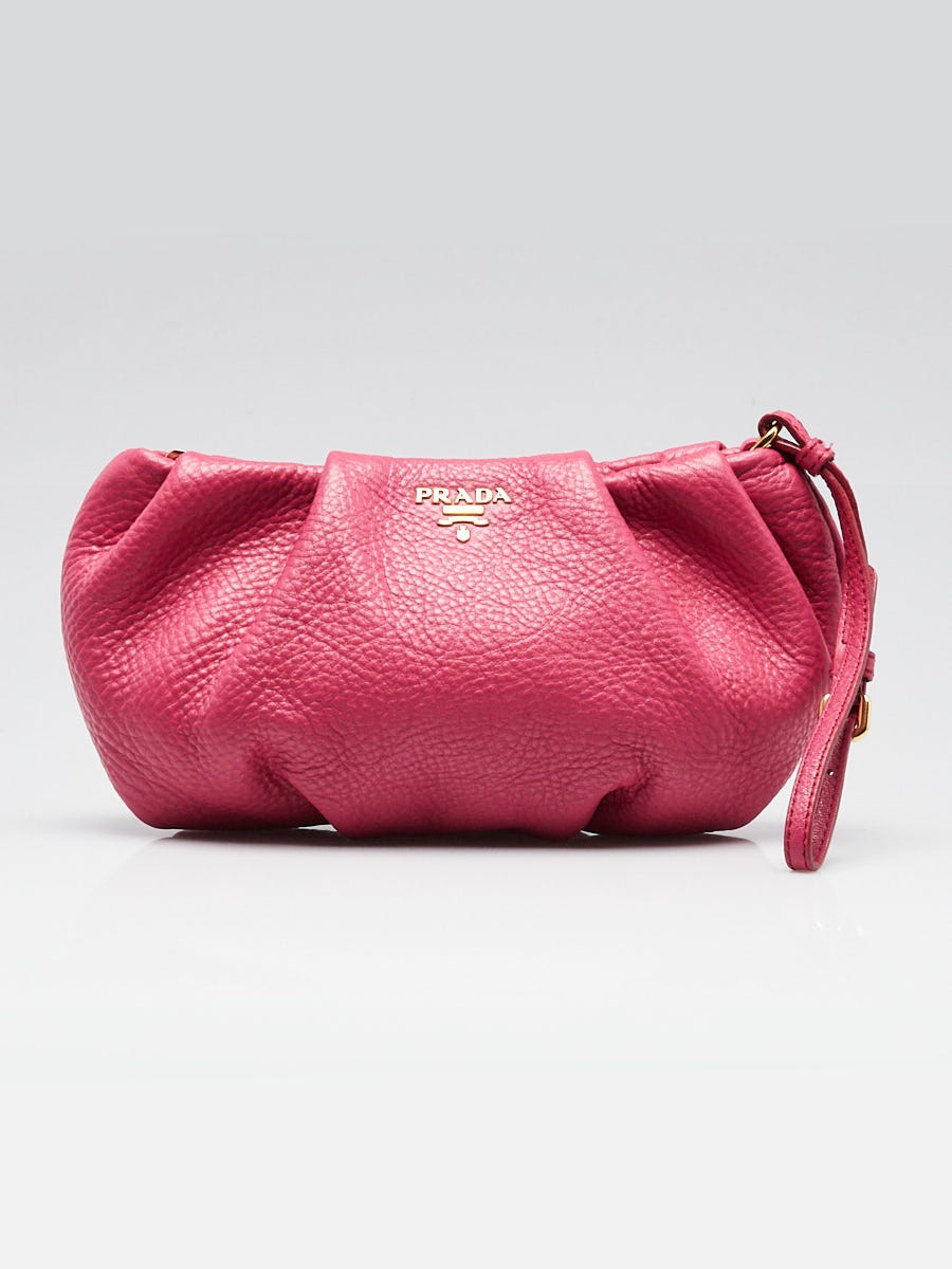 Prada Peonia Vitello Daino Leather Wristlet Bag 1N1422 | Yoogi's
