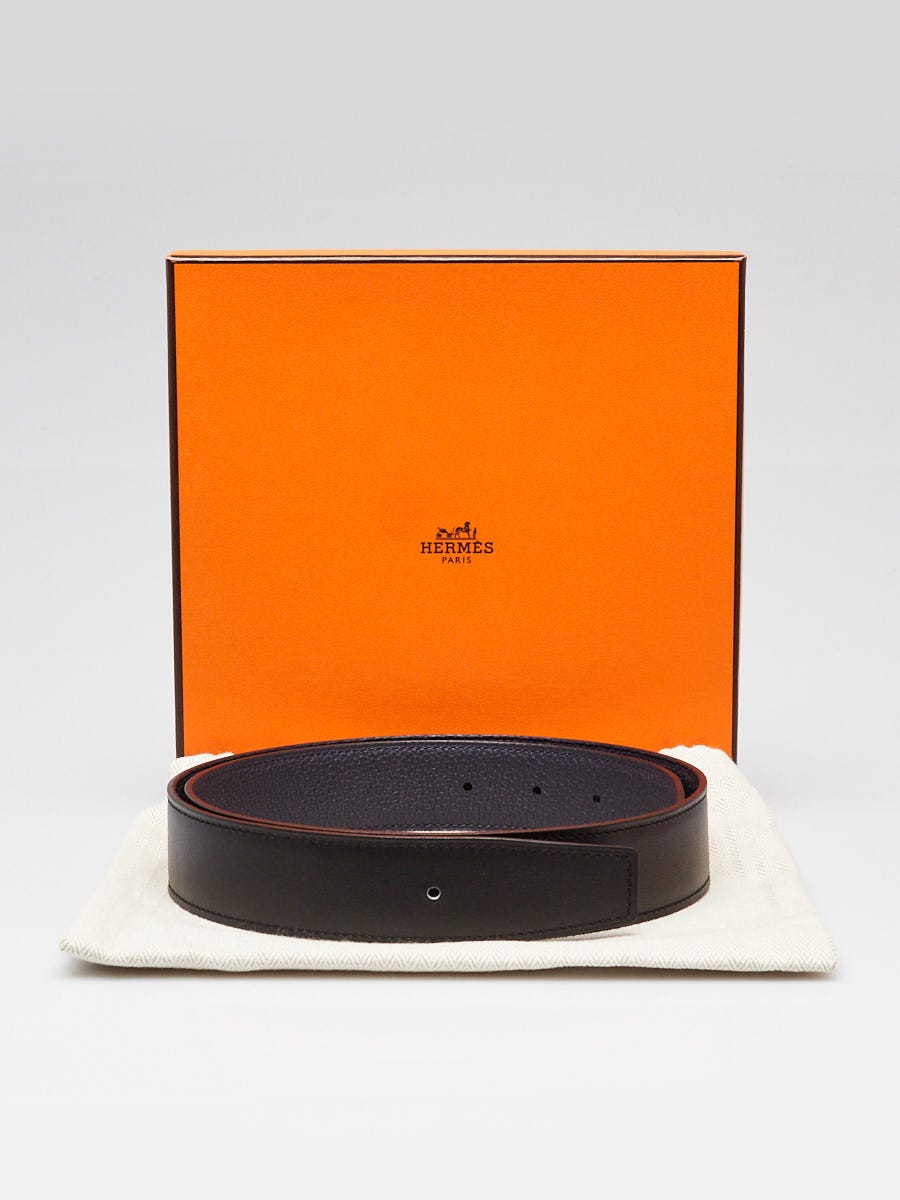 Hermes 32mm Black Swift Leather/Bleu Abysse Clemence Leather Belt Size 80