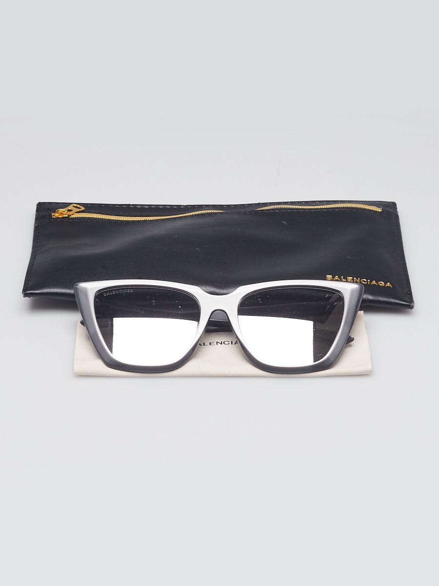 Balenciaga Grey Acetate Mirrored Cat Eye Sunglasses- BB0046S