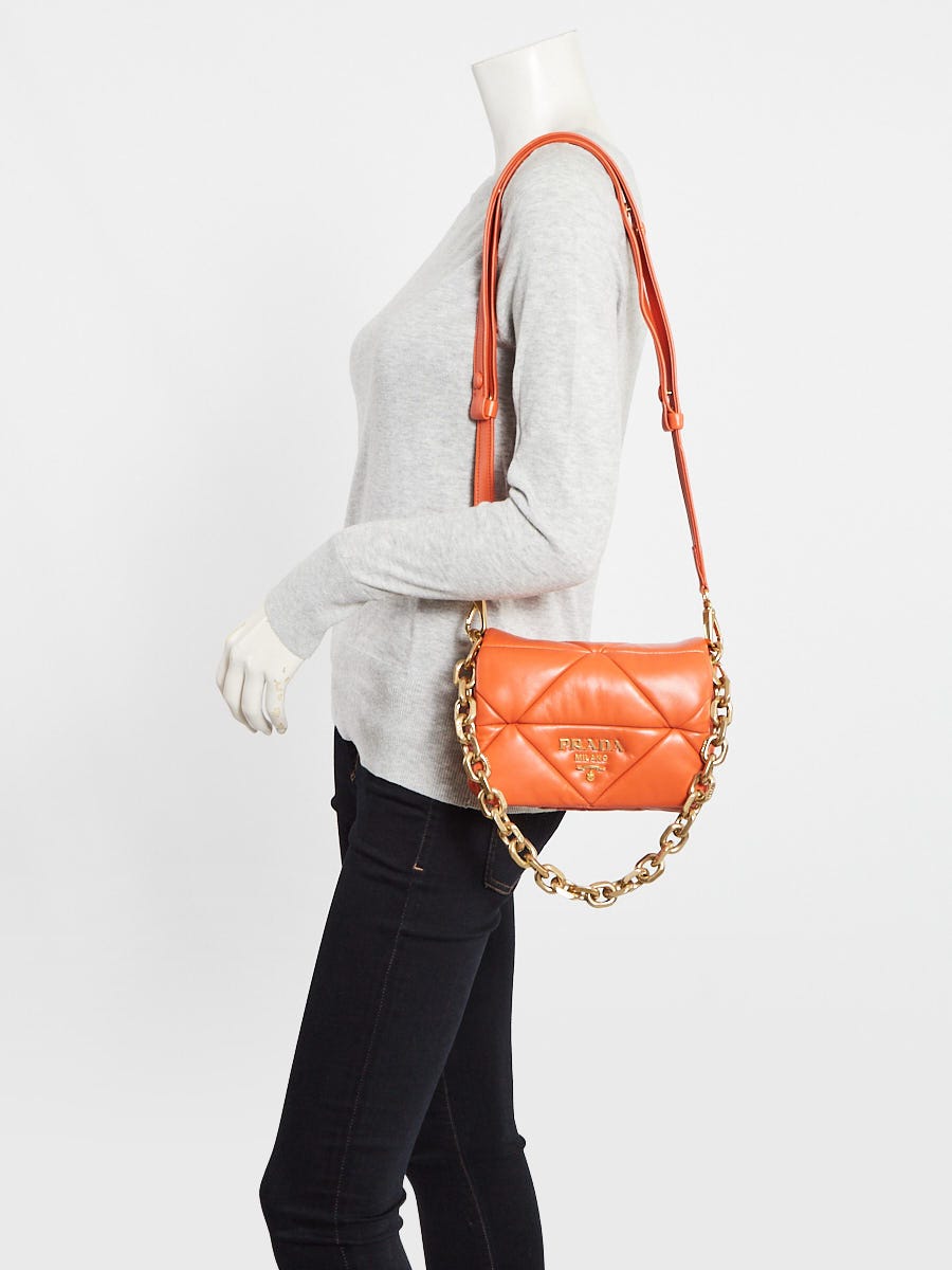 Prada Orange Nappa Patchwork Quilted Leather Small System Flap Bag