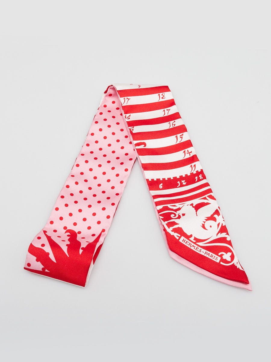 Hermes Rouge/White/Rose 'Astrologie a Pois' Printed Silk Twilly