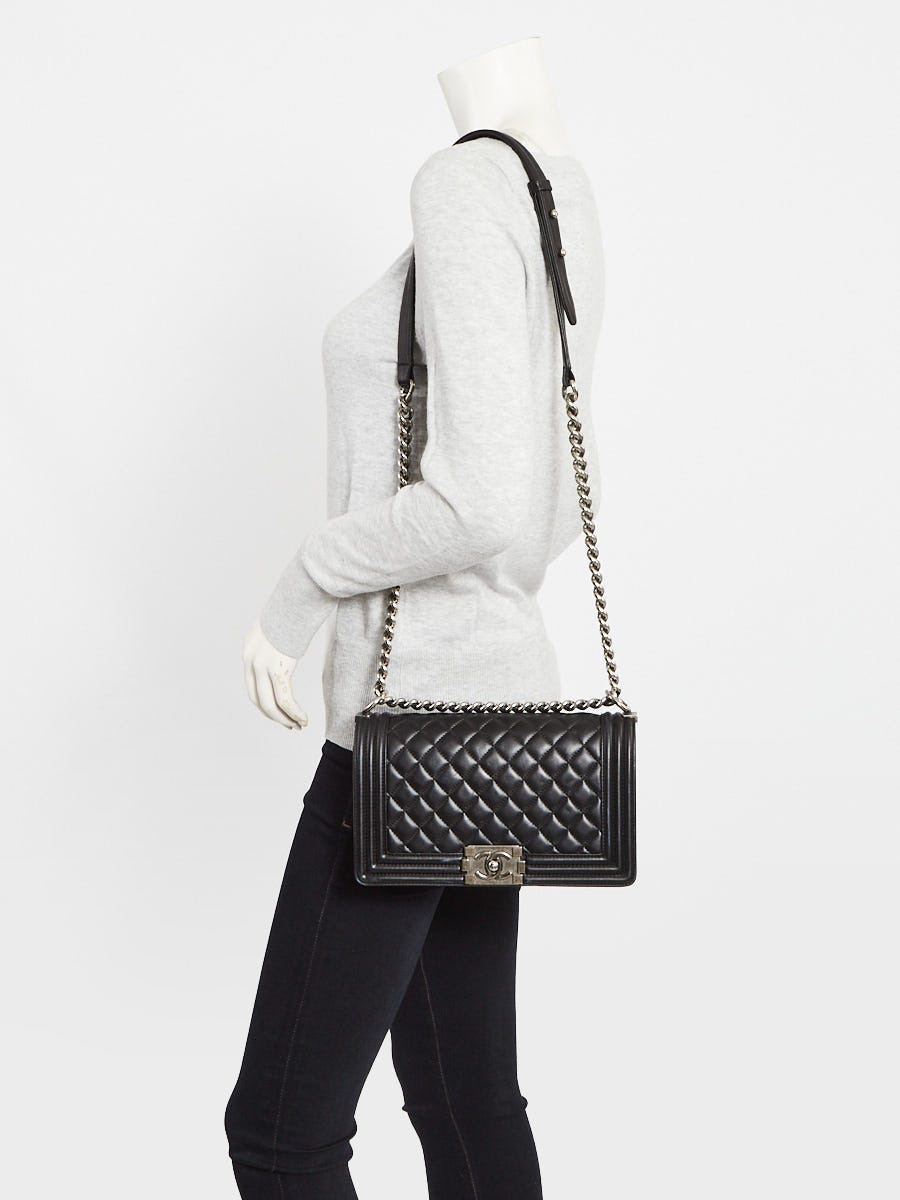 Chanel Black Quilted Lambskin Leather Medium Boy Bag