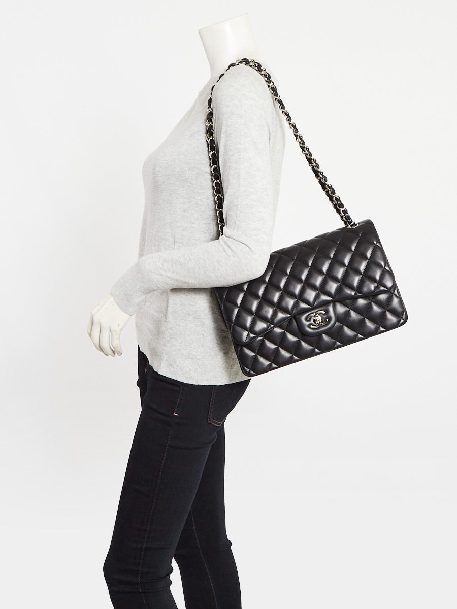 Chanel Black Quilted Lambskin Leather Classic Jumbo Double Flap Bag