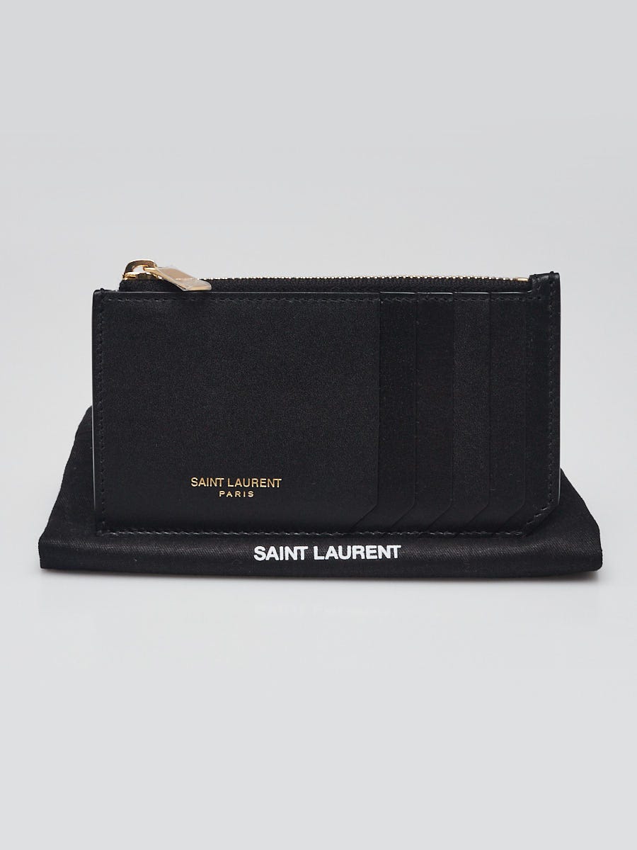 Yves Saint Laurent Black Leather 5 Fragments Zip Card Case