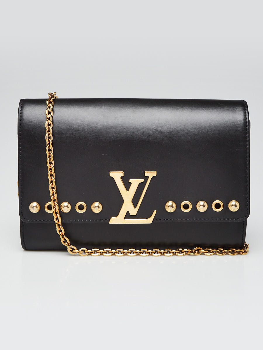 Louis Vuitton Black Studded Calfskin Leather Chain Louise Clutch