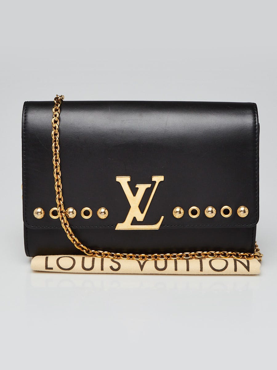 LOUIS VUITTON 万年筆 本体 ゴールド ブラック Louis Vuitton Black Studded Calfskin Leather Chain Louise Clutch